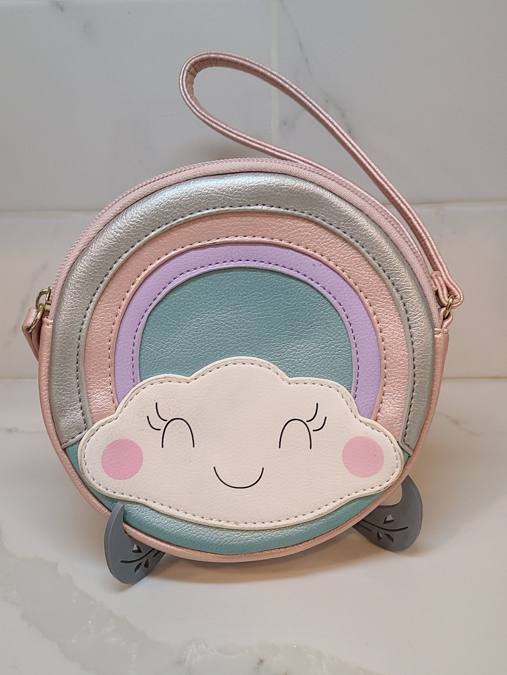 Betsey Johnson Pastel Rainbow Happy Cloud Wristlet EUC